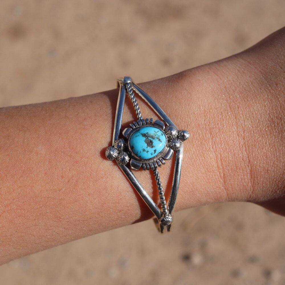 Genuine Native American Cuff Bracelet, Kingman Turquoise Navajo Jewelry Sz 6.25*